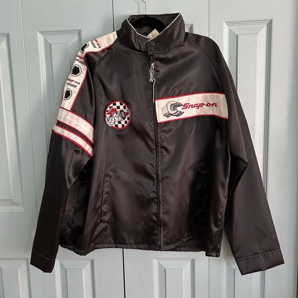 Vtg Snap-On Racing Jacket Mens XXL Black Satin Wrench Zipper Patch USA 80s - Picture 1 of 13